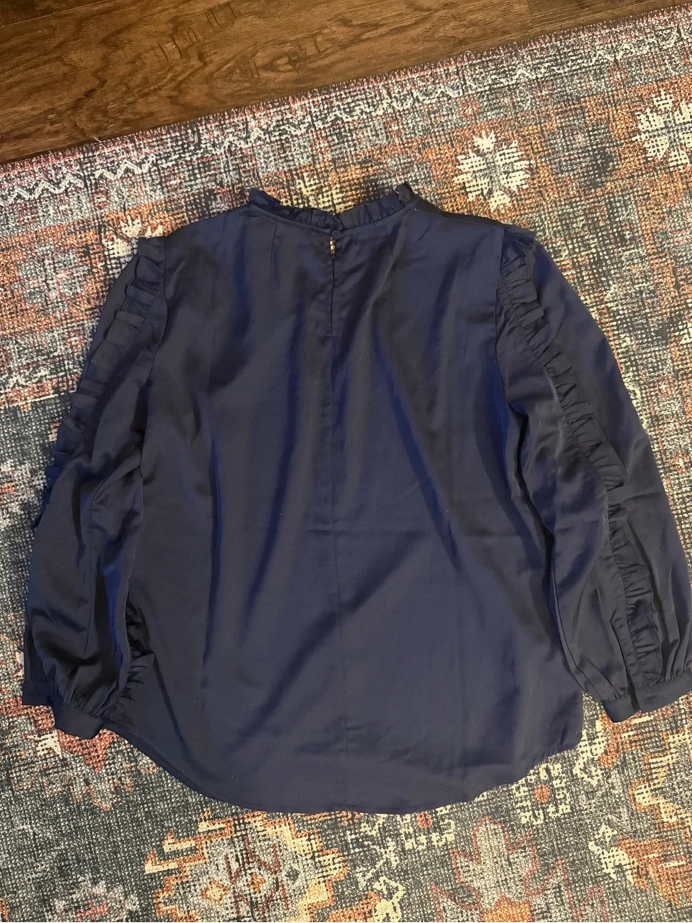 J.Crew Ruffle Sleeve Blouse Satin Crepe Navy